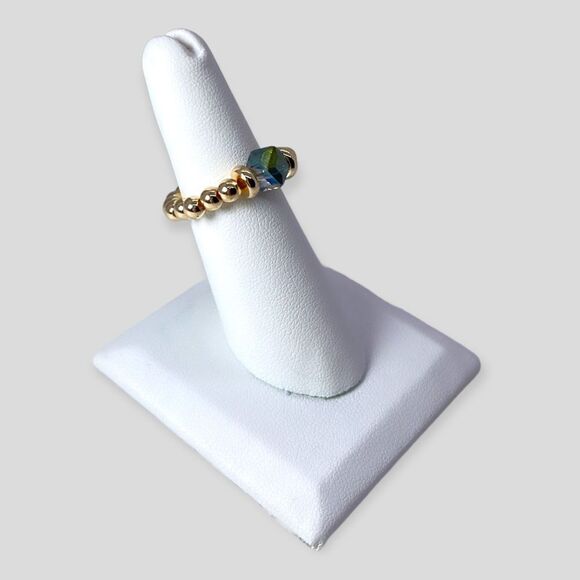 NWT Wool + Pepper Co. Cubed Crystal & 14K Gold Beaded Ring - Picture 1 of 3